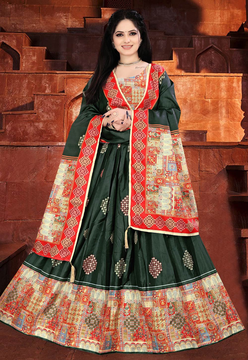 Camo Green Silk Navratri Chaniya Choli 270554