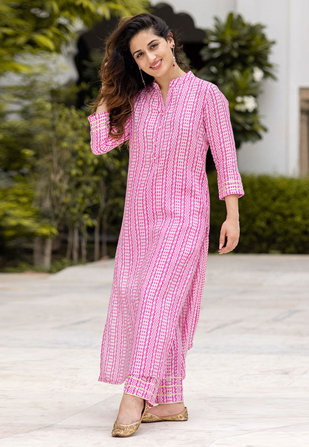 Pink Muslin Kurta Set With Palazzo 274858