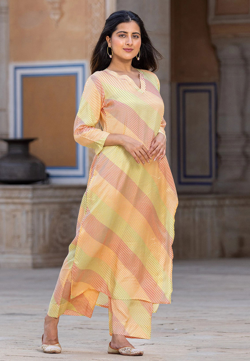 Yellow Muslin Kurta Set With Palazzo 274859