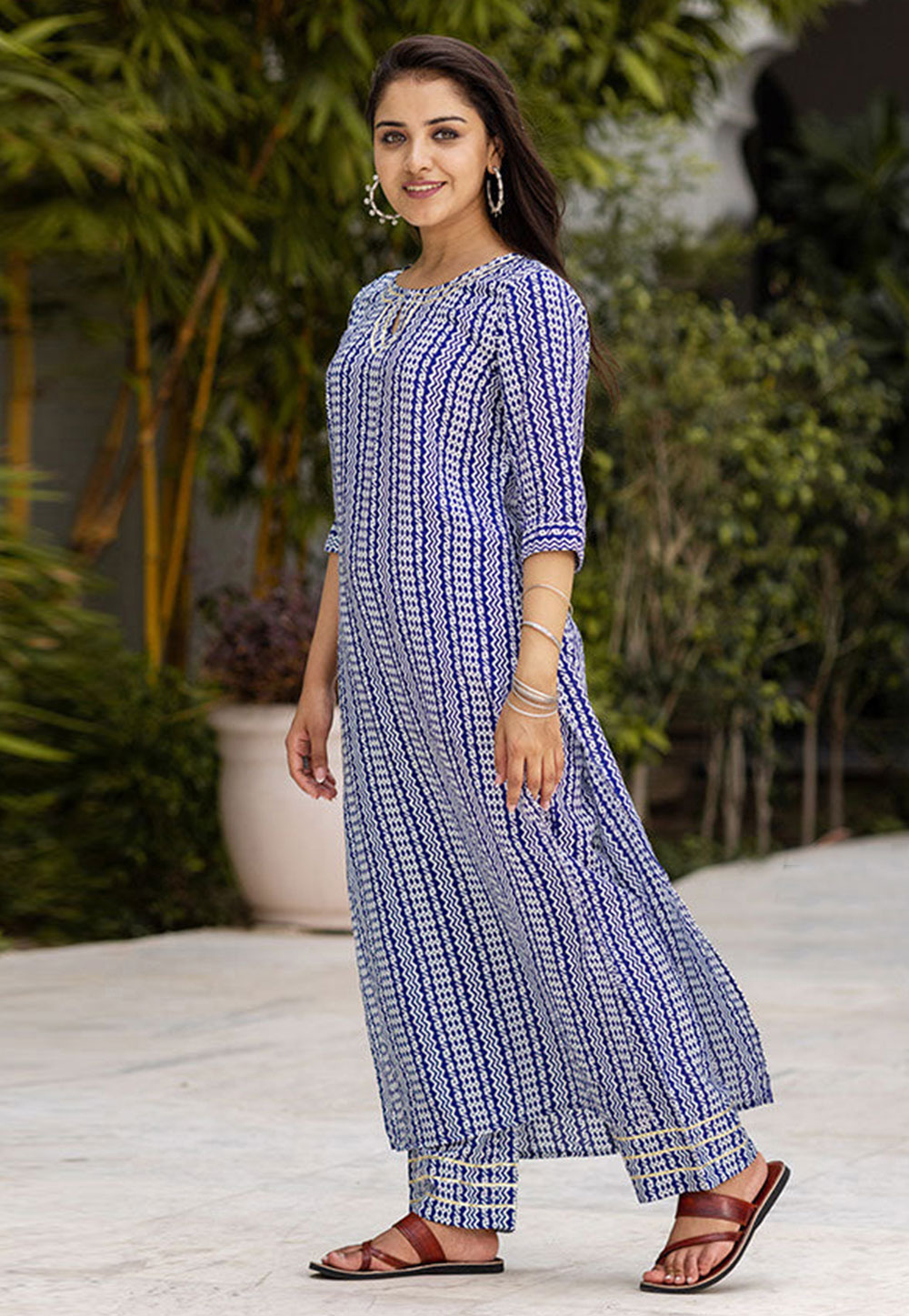 Blue Muslin Kurta Set With Palazzo 274860