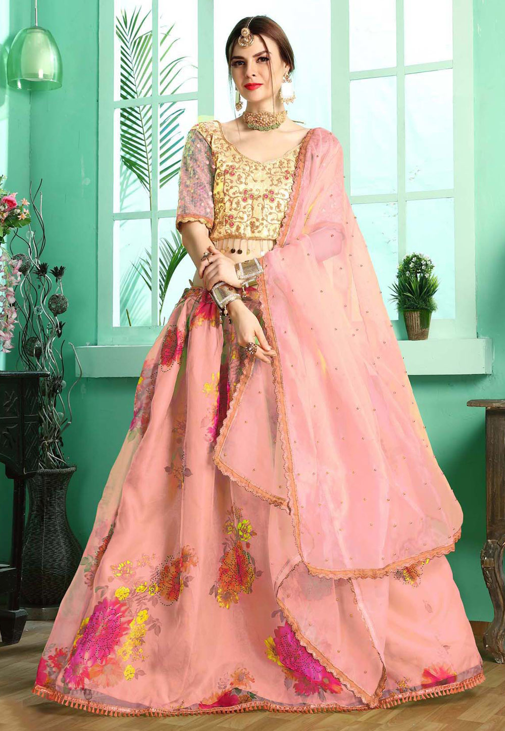 Pink Organza Embroidered Circular Lehenga Choli 175367