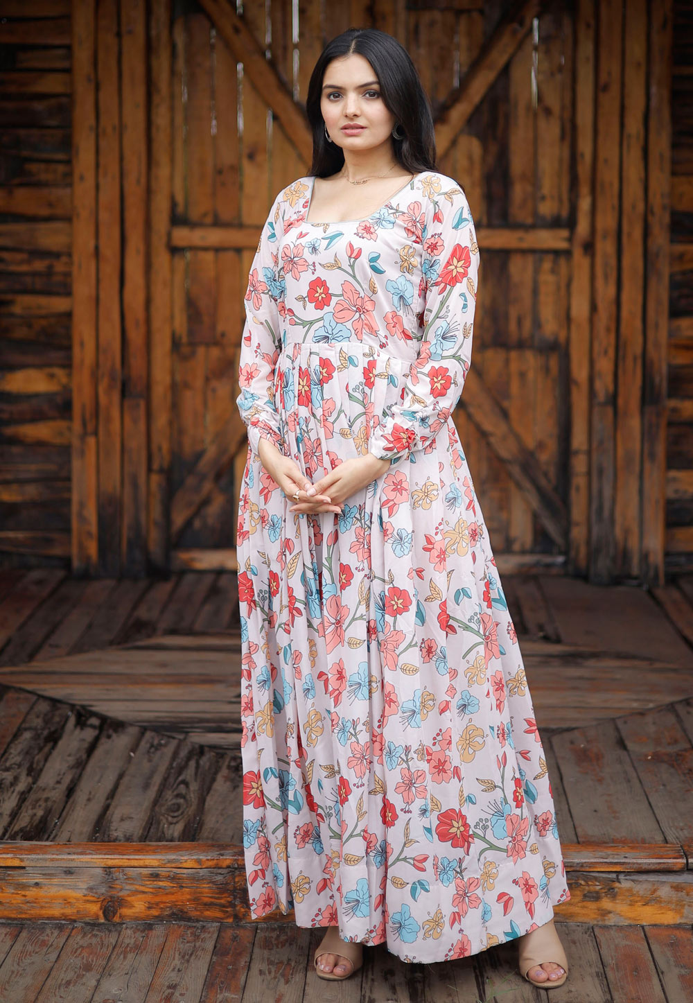 White Georgette Printed Gown 269353