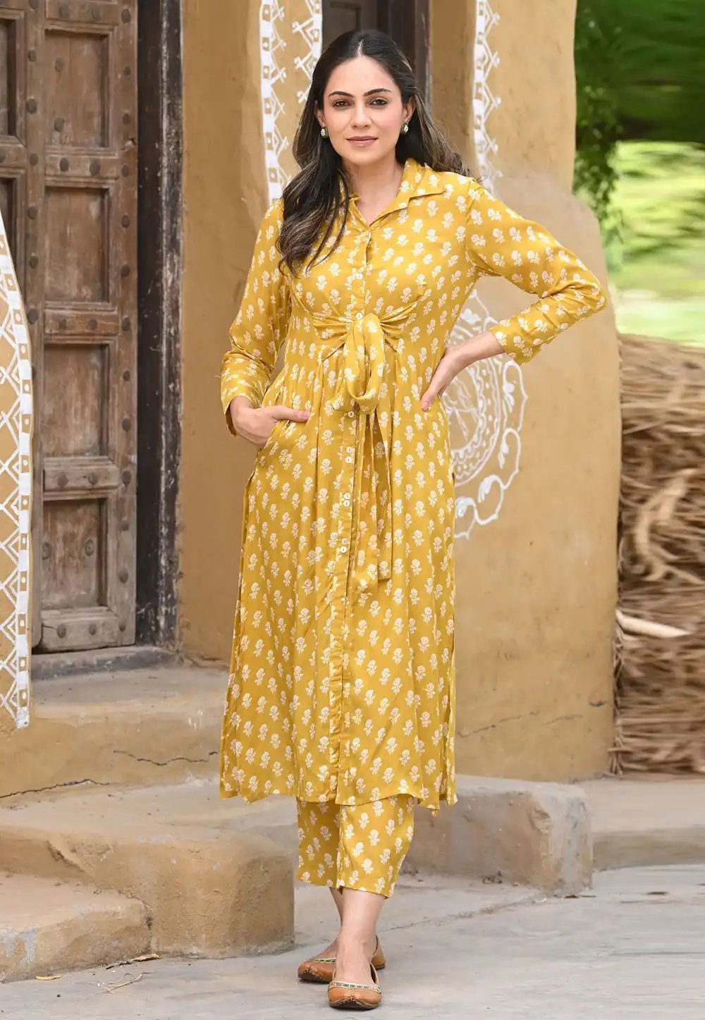 Mustard Muslin Kurta Set With Pant 256961