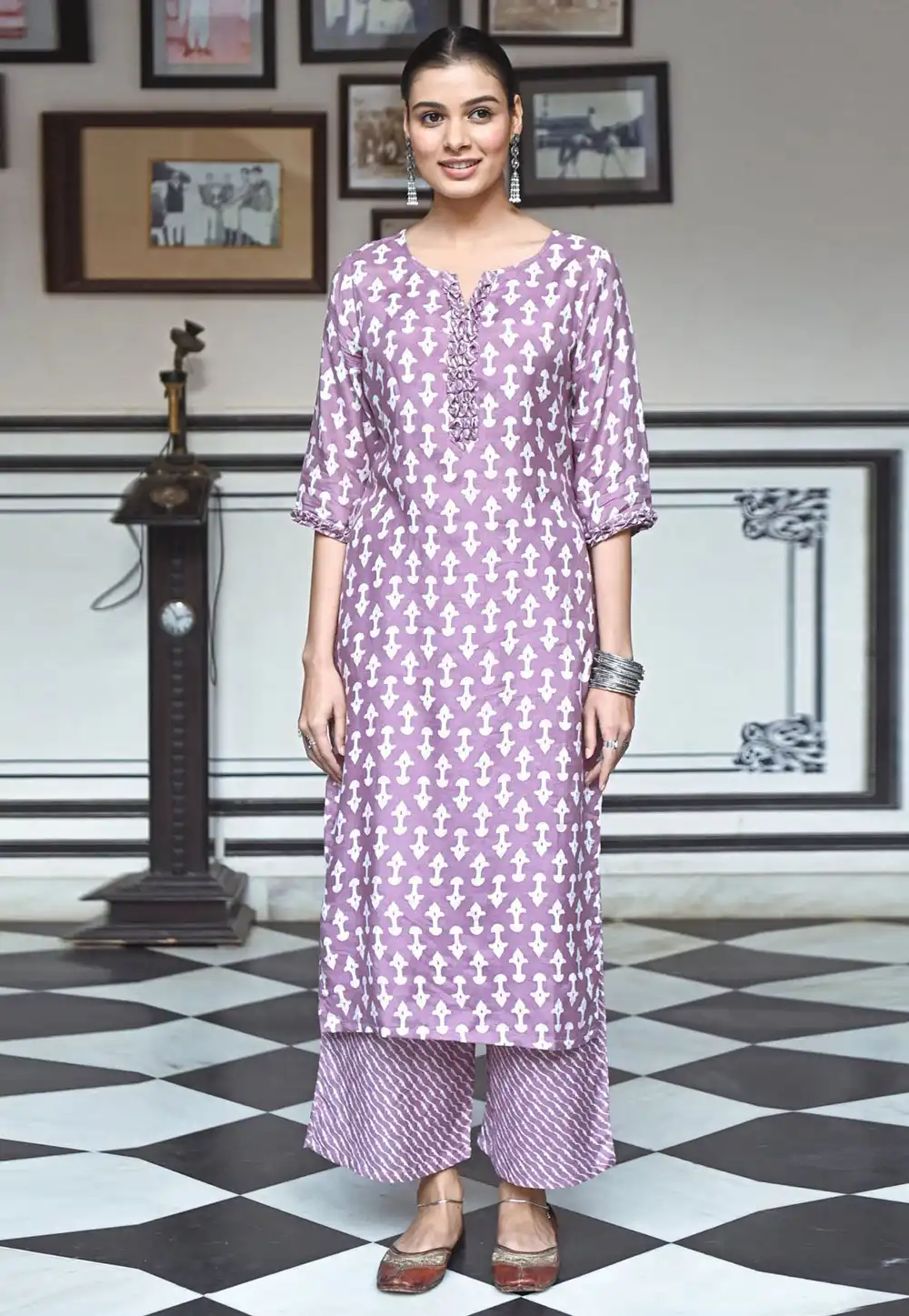 Light Purple Muslin Kurta Set With Palazzo 256962