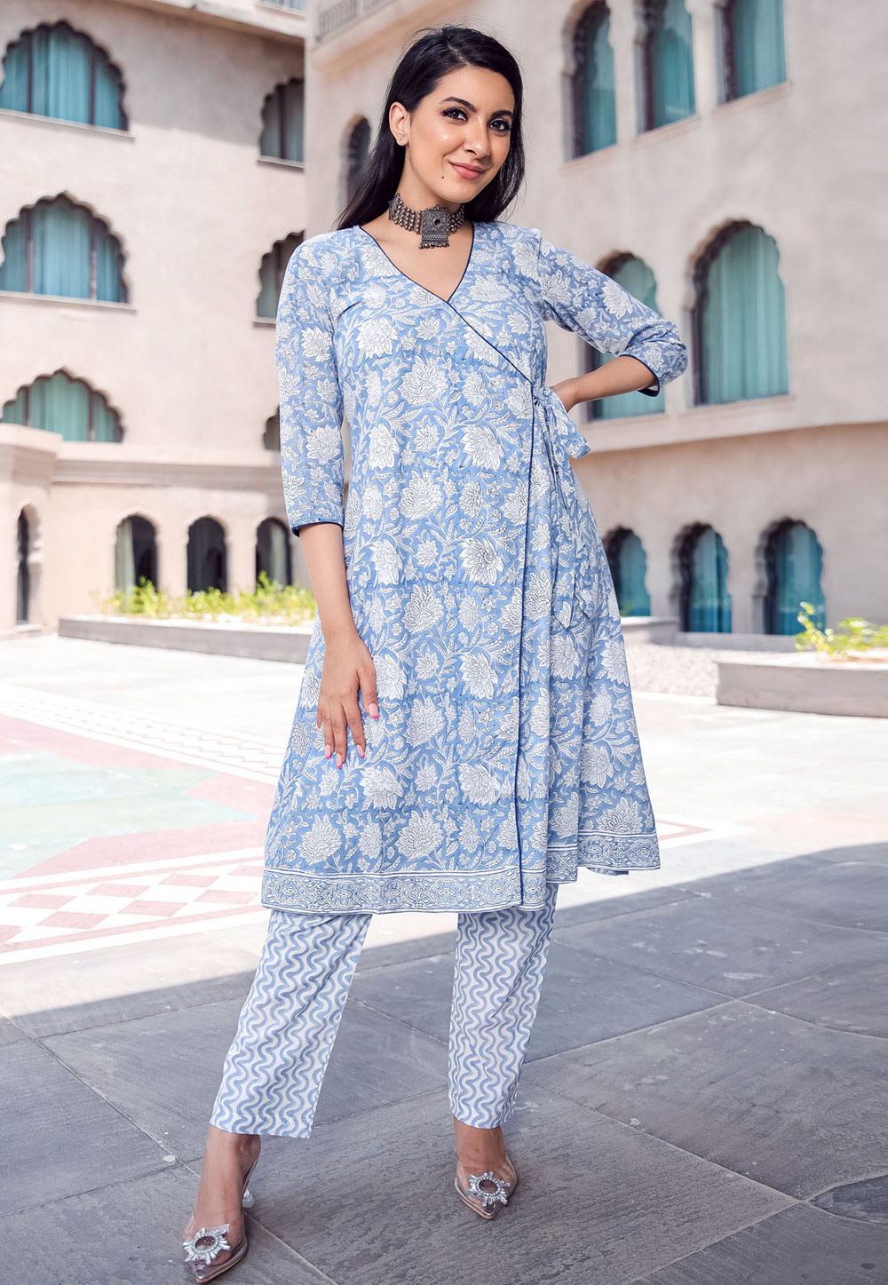 Sky Blue Muslin Kurta Set With Pant 256964
