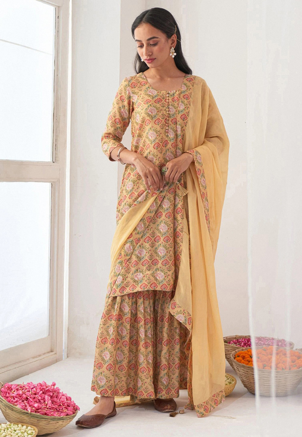 Yellow Muslin Readymade Sharara Suit 250891