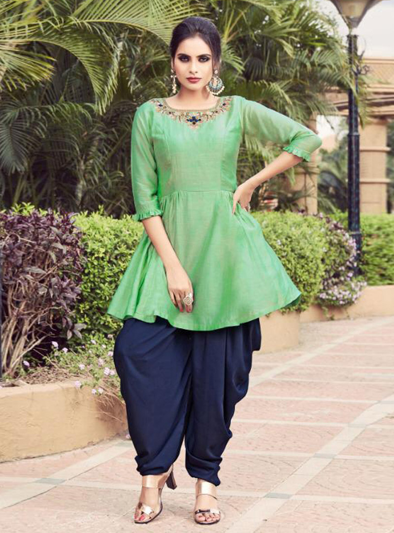 Sea Green Silk Dhoti Salwar Suit 148883