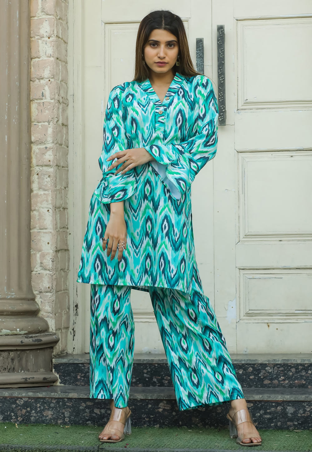 Aqua Cotton Printed Co-Ords Set 283398