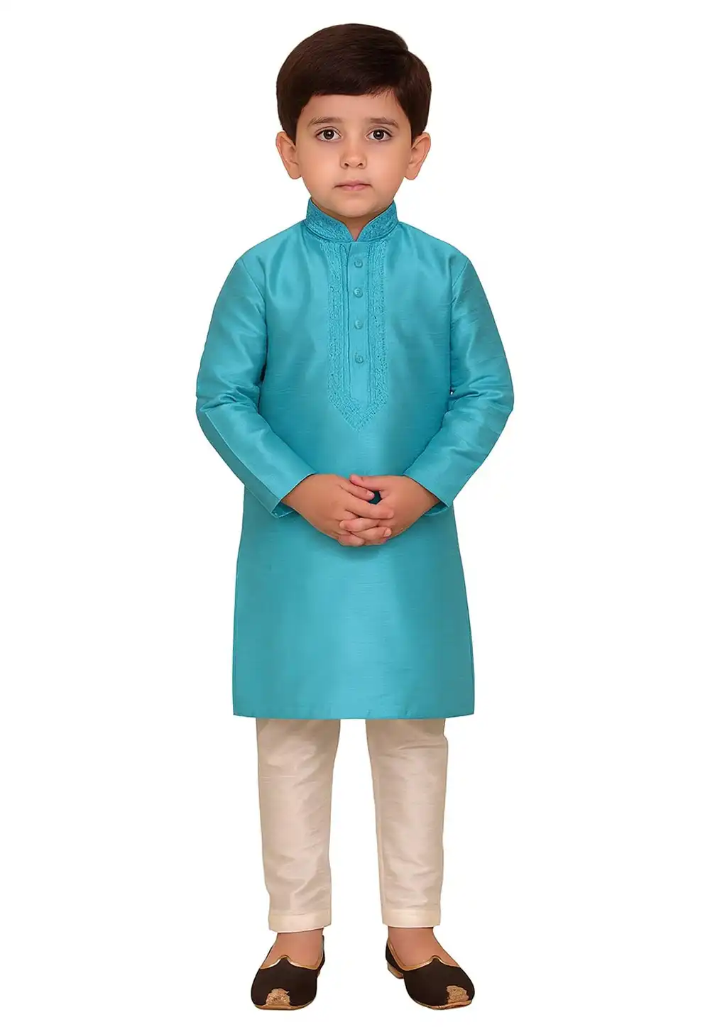 Aqua Dupion Silk Kids Kurta Pajama 321242