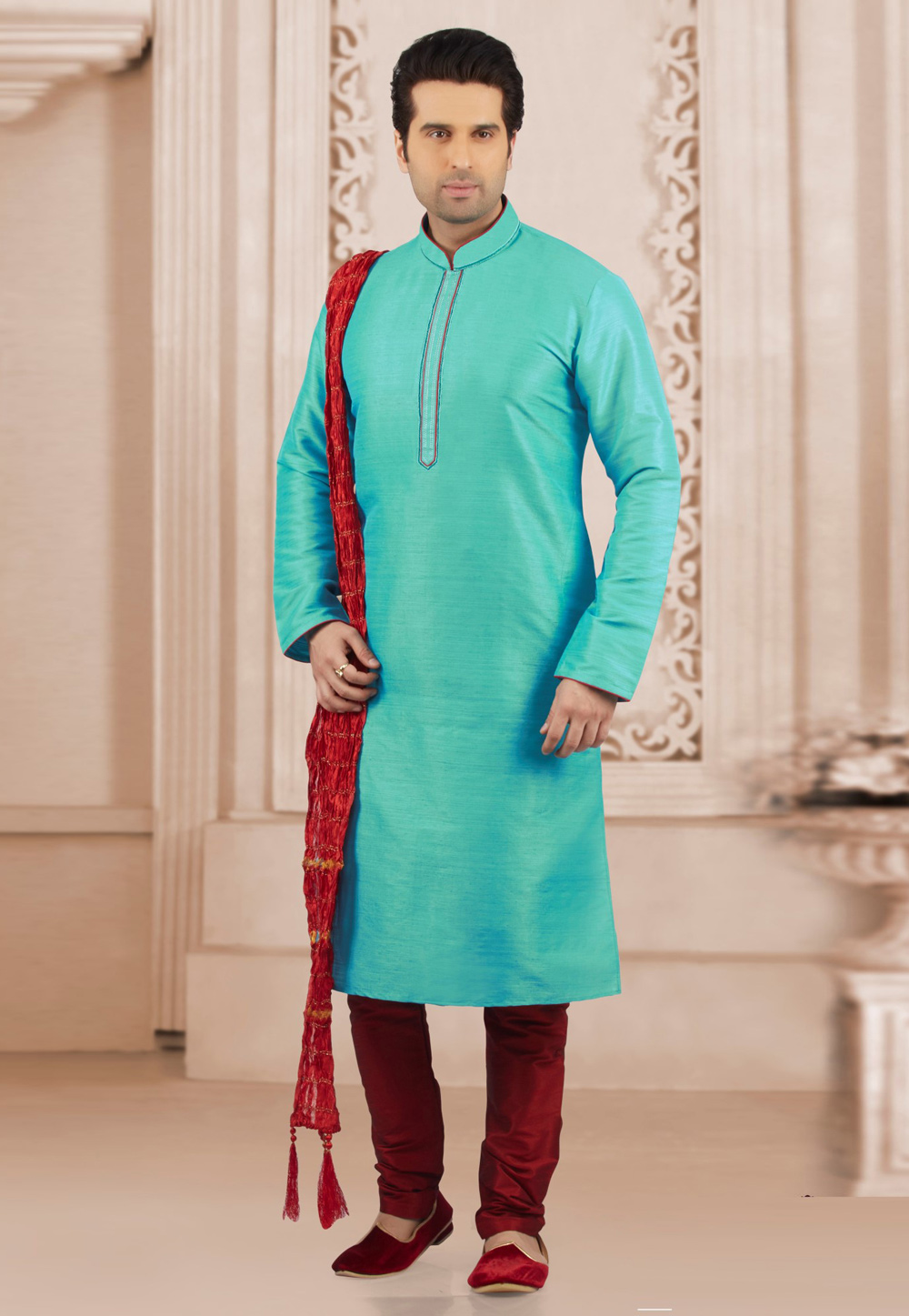 Aqua Dupion Silk Kurta Pajama 311299