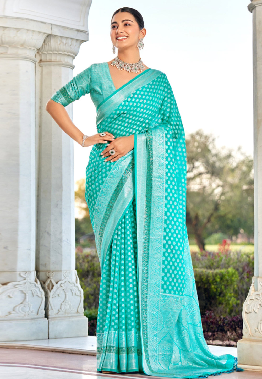 Aqua Georgette Saree With Blouse 318660