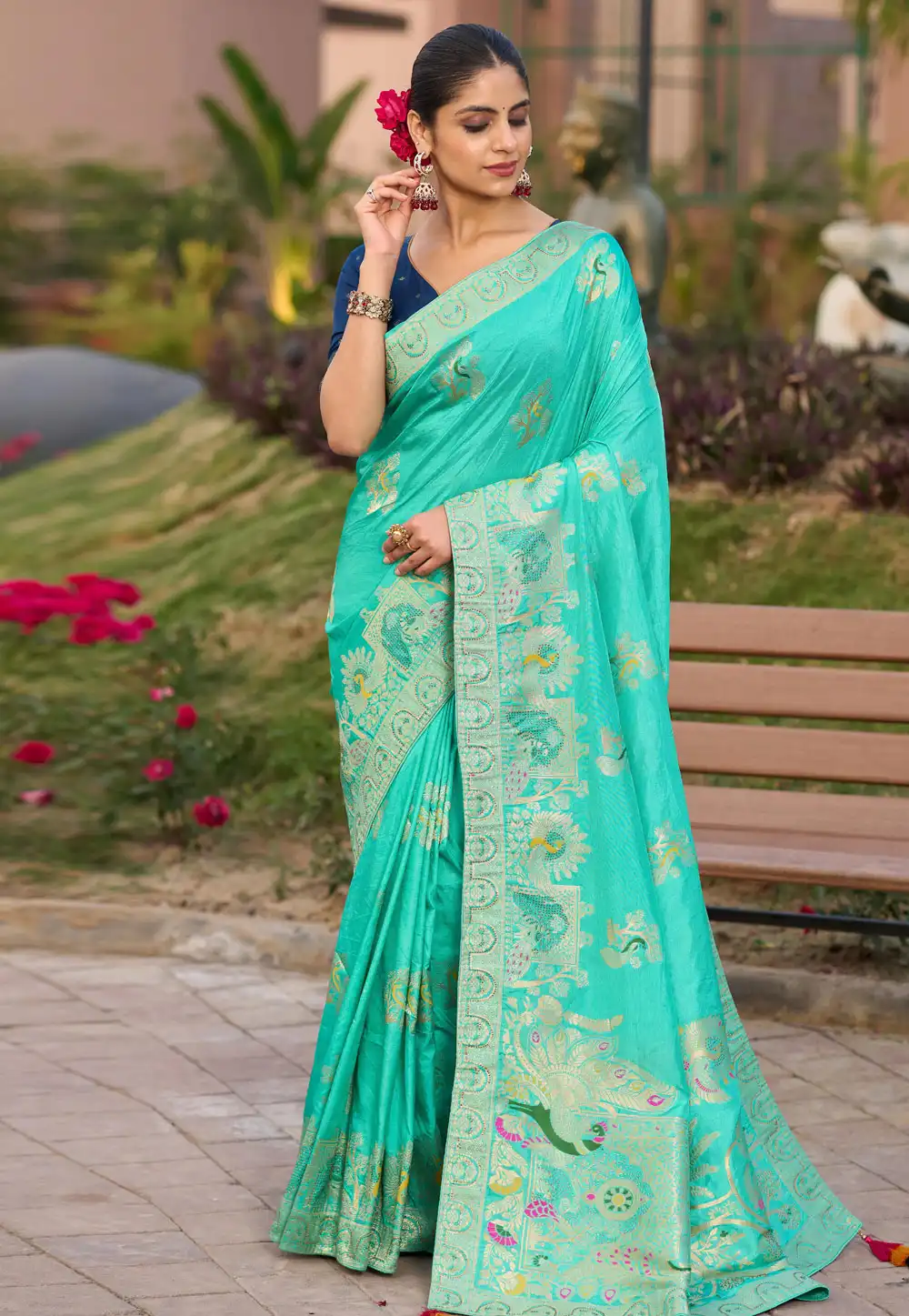 Aqua Silk Saree With Blouse 308232