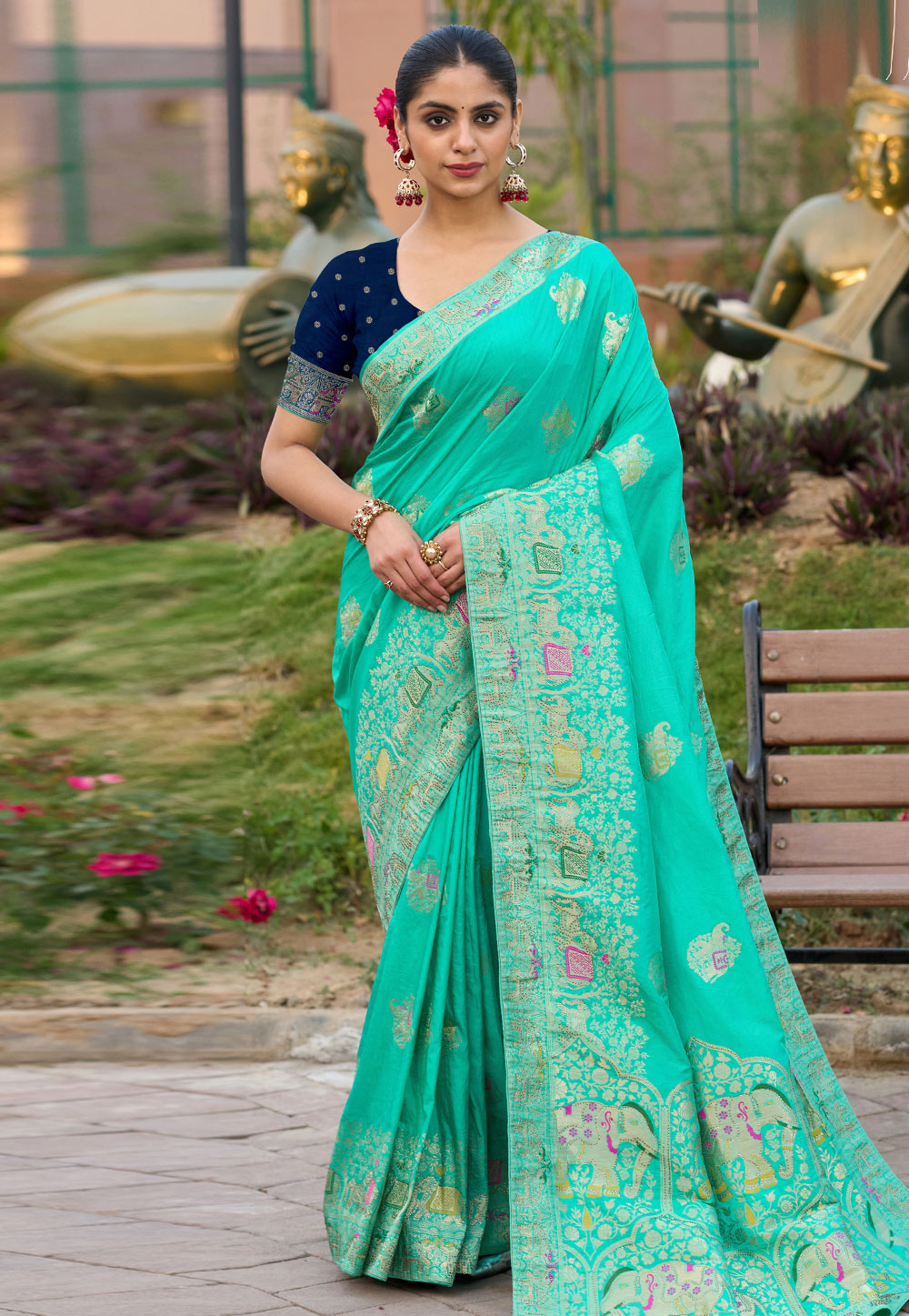 Aqua Silk Saree With Blouse 308240