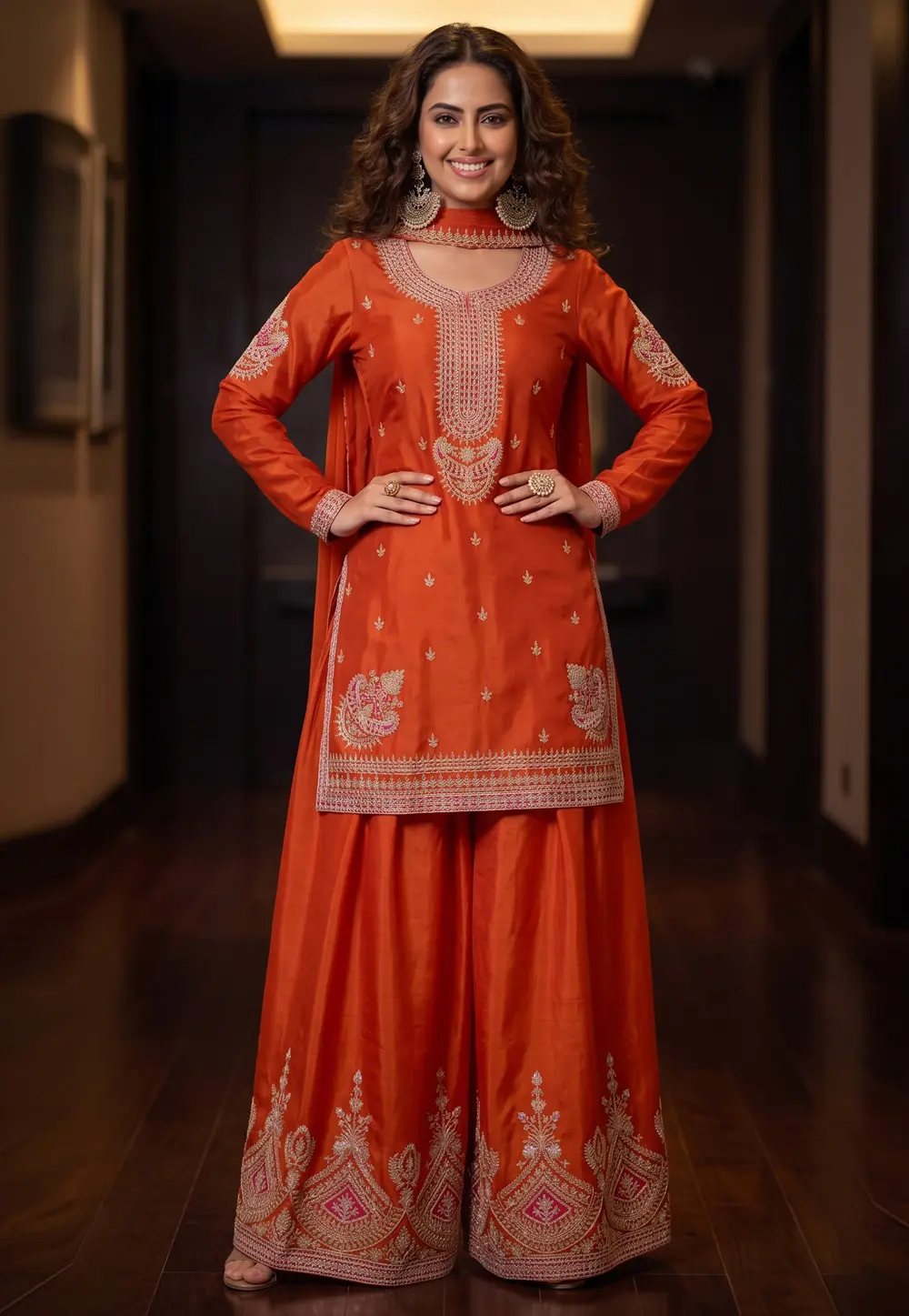 Avika Gor Orange Chinon Readymade Palazzo Suit 331863
