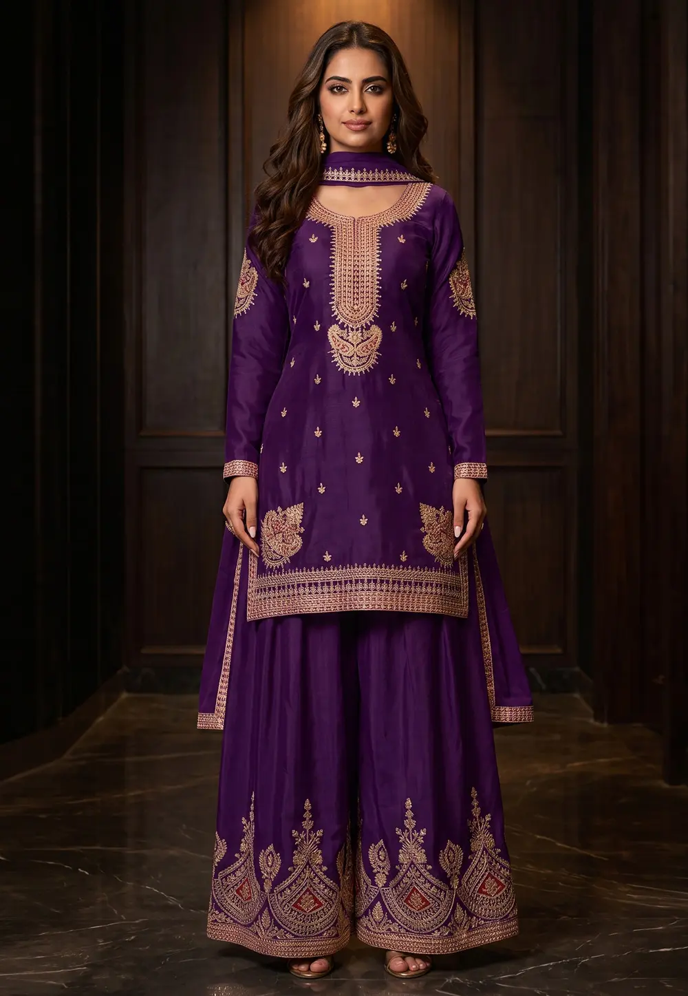 Avika Gor Purple Chinon Readymade Pakistani Suit 331862