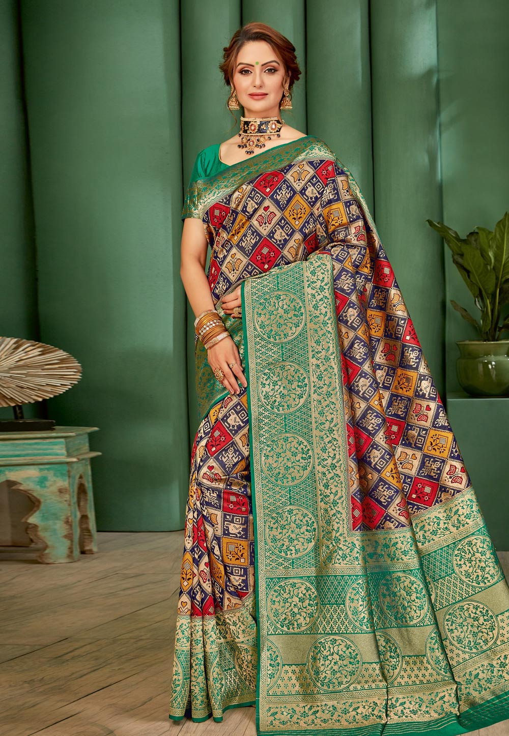 Navy Blue Silk Festival Wear Saree 210209