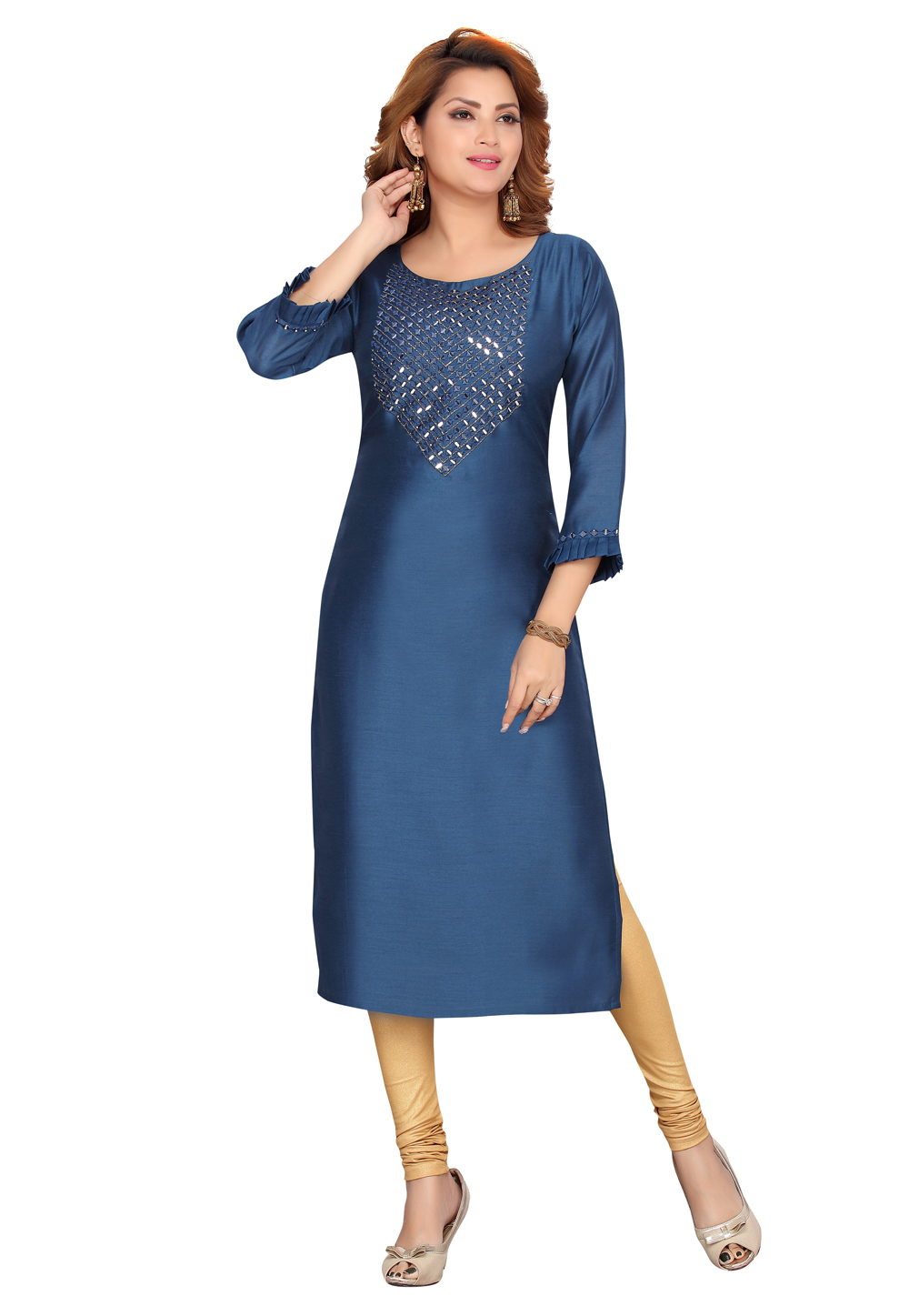 Navy Blue Silk Kurti 224444