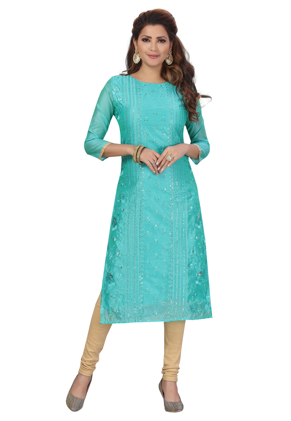 Turquoise Chanderi Kurti 224413