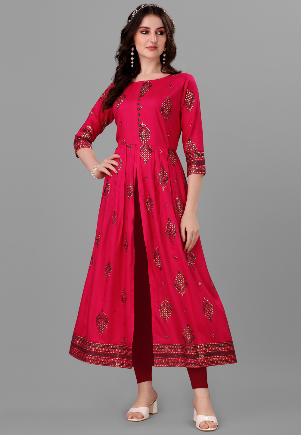 Magenta Rayon Long Kurti 258426