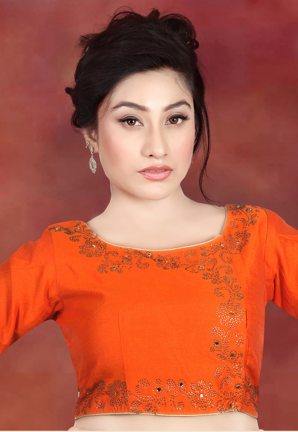 Orange Art Silk Readymade Blouse 172261