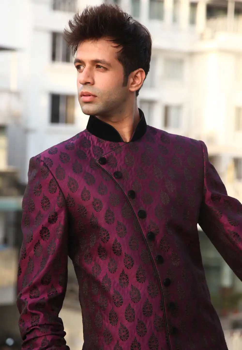 Purple Dupion Readymade Jodhpuri Suit 204395