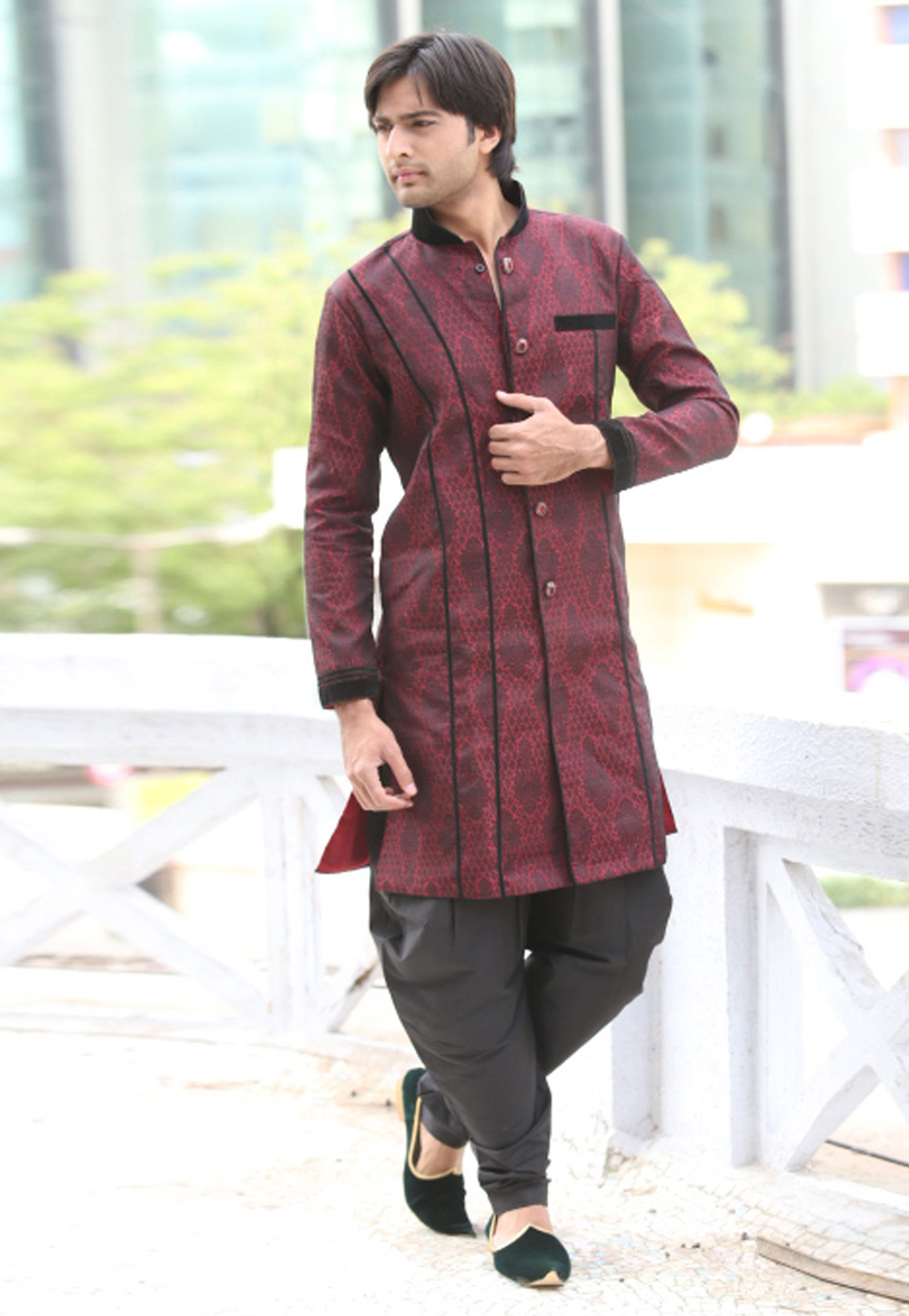 Maroon Silk Readymade Indo Western Kurta 204423