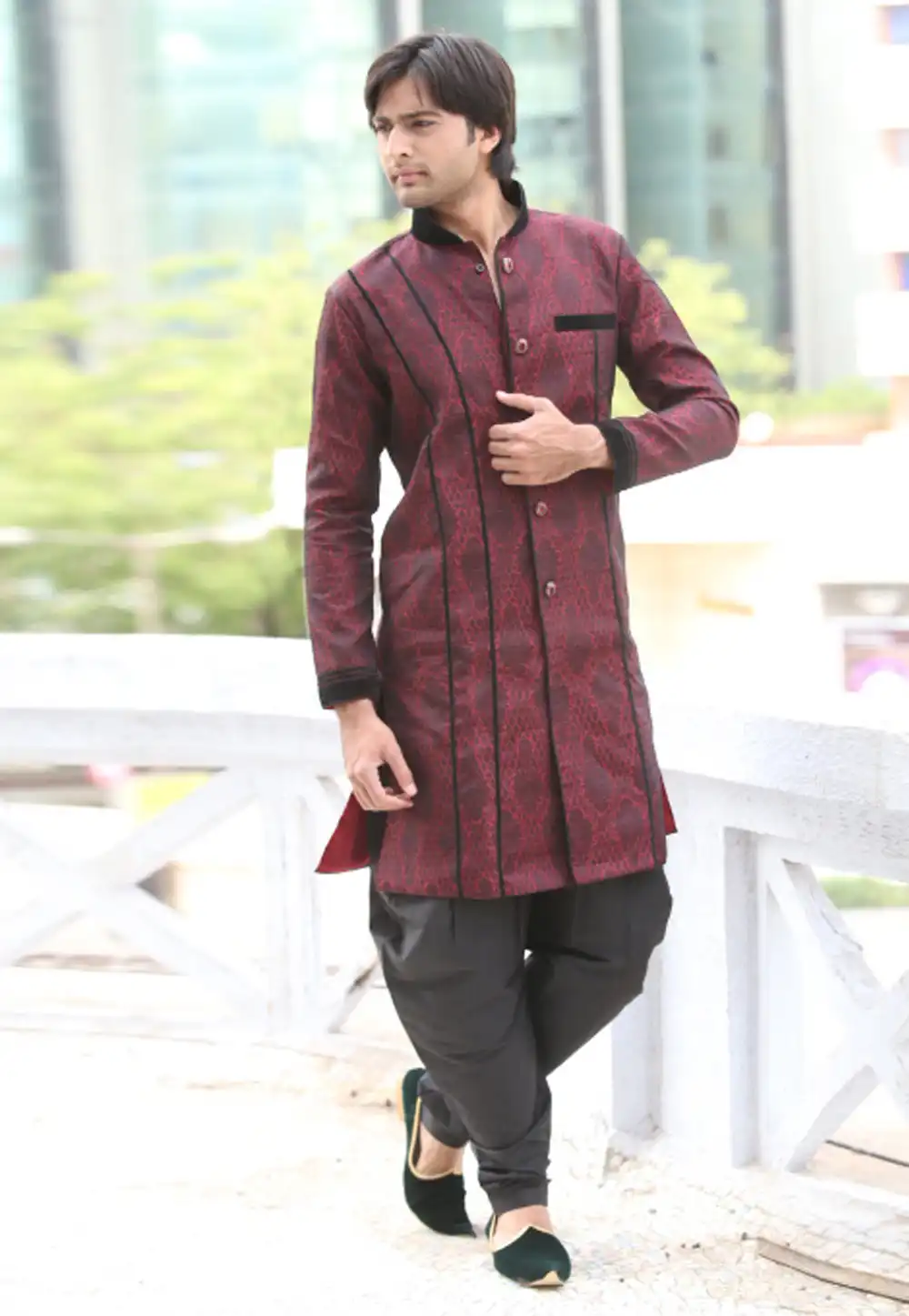 Maroon Silk Readymade Indo Western Kurta 204423