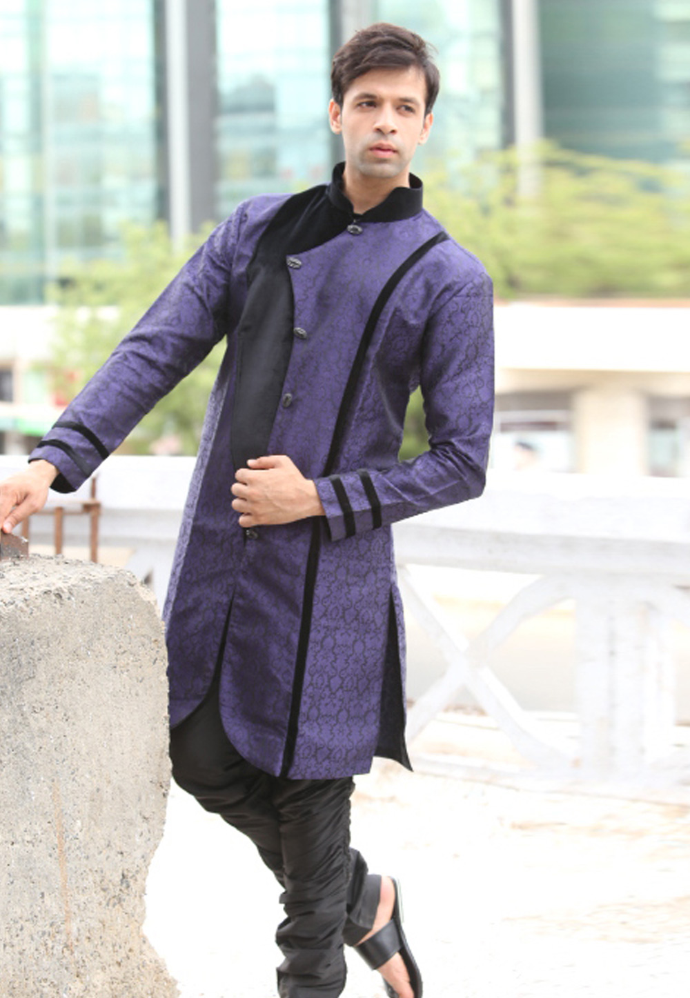 Violet Brocade Readymade Indo Western Kurta 204429