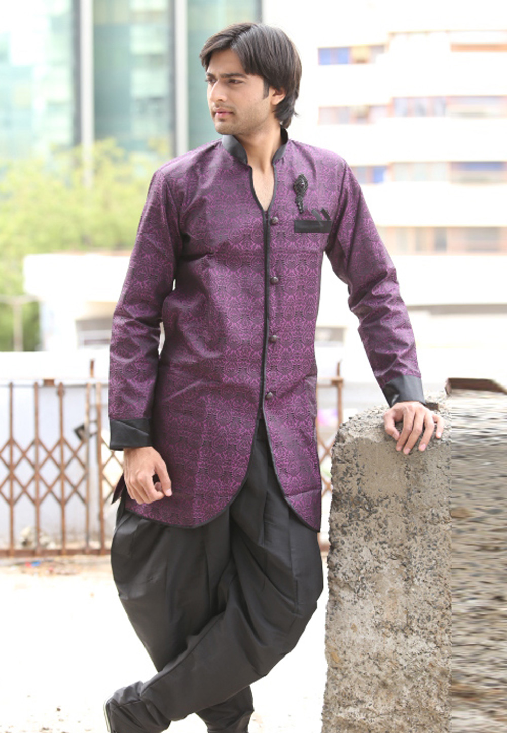 Lavender Brocade Readymade Indo Western Kurta 204430