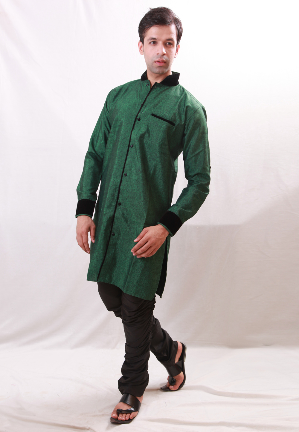 Green Linen Readymade Indo Western Kurta 204436