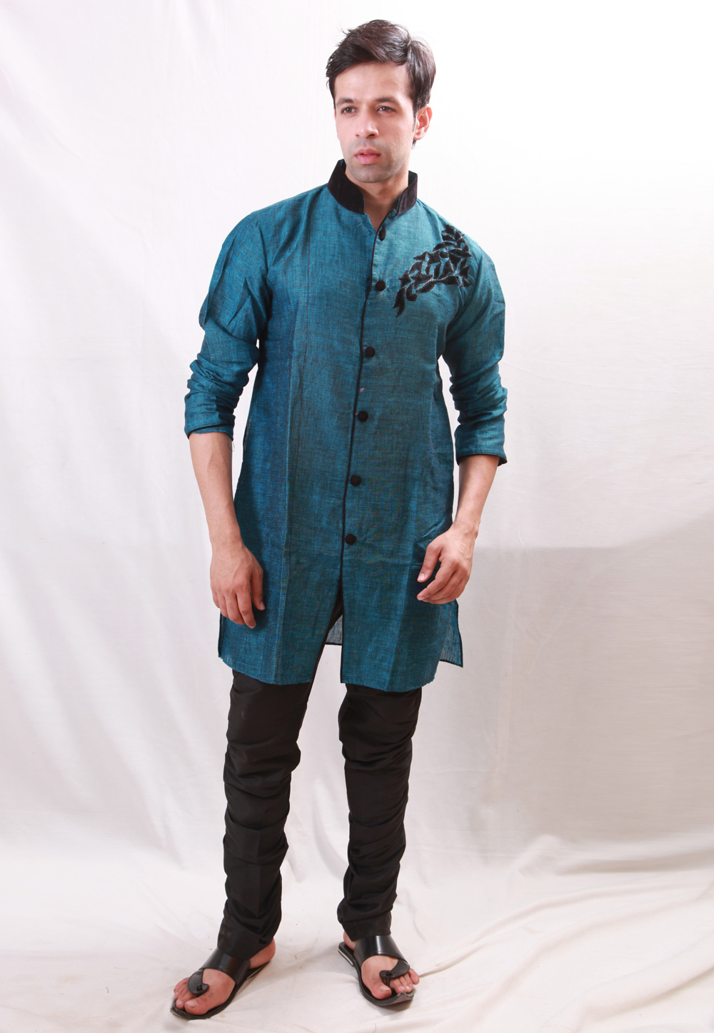 Blue Linen Readymade Indo Western Kurta 204438