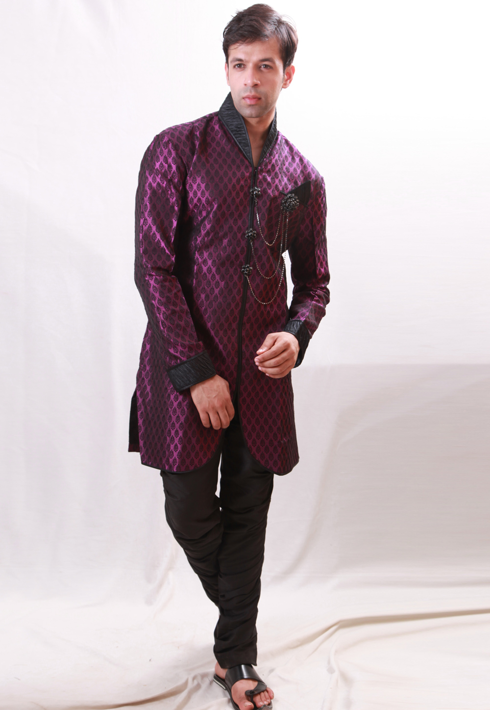 Magenta Brocade Readymade Indo Western Kurta 204440