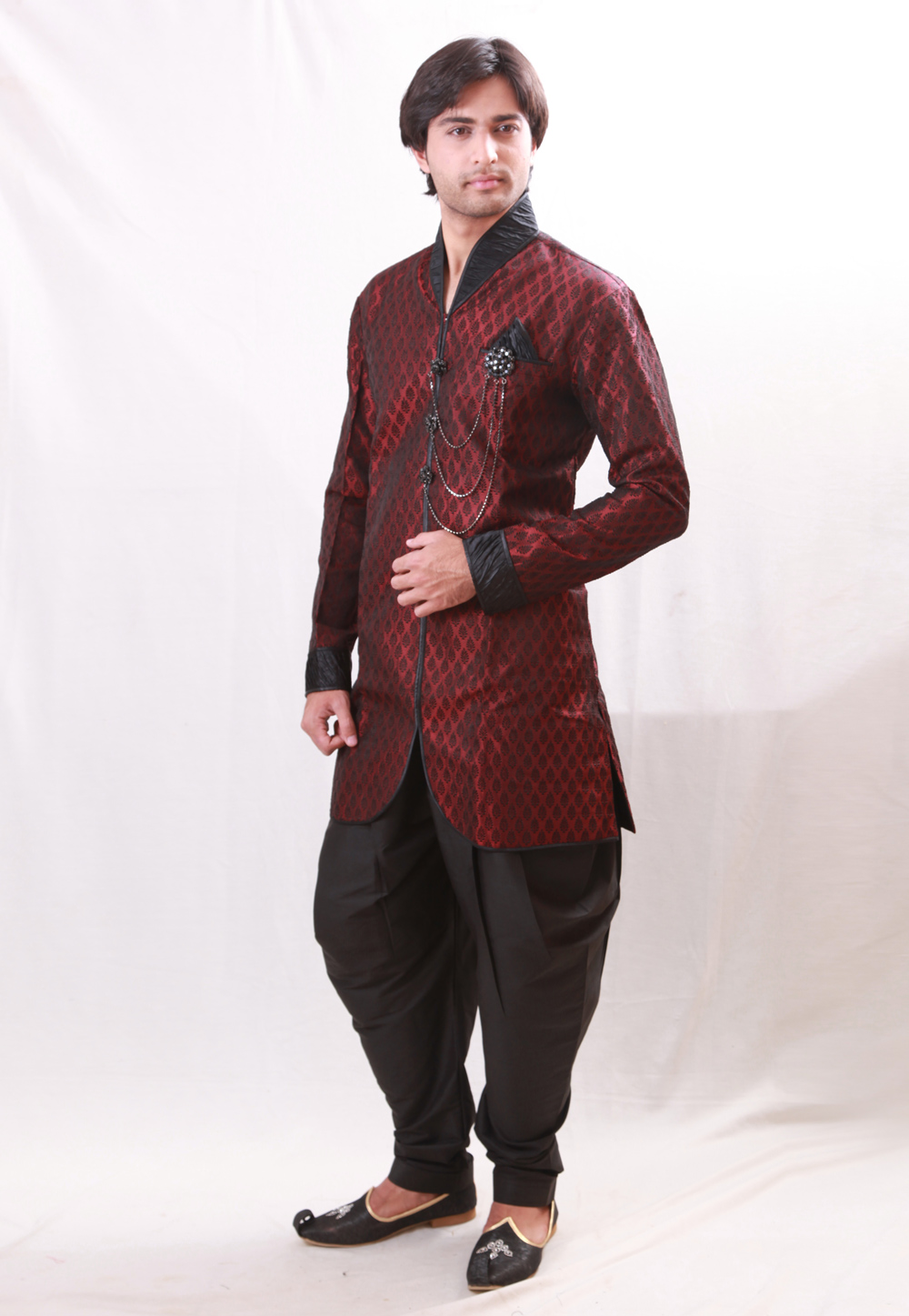 Maroon Brocade Readymade Indo Western Kurta 204441