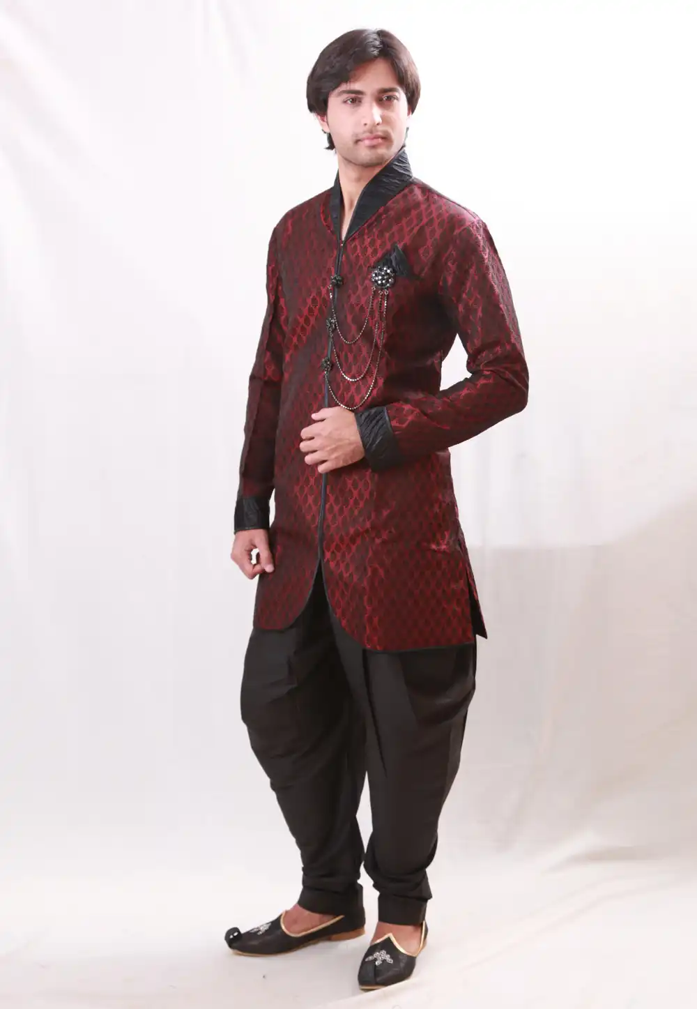 Maroon Brocade Readymade Indo Western Kurta 204441