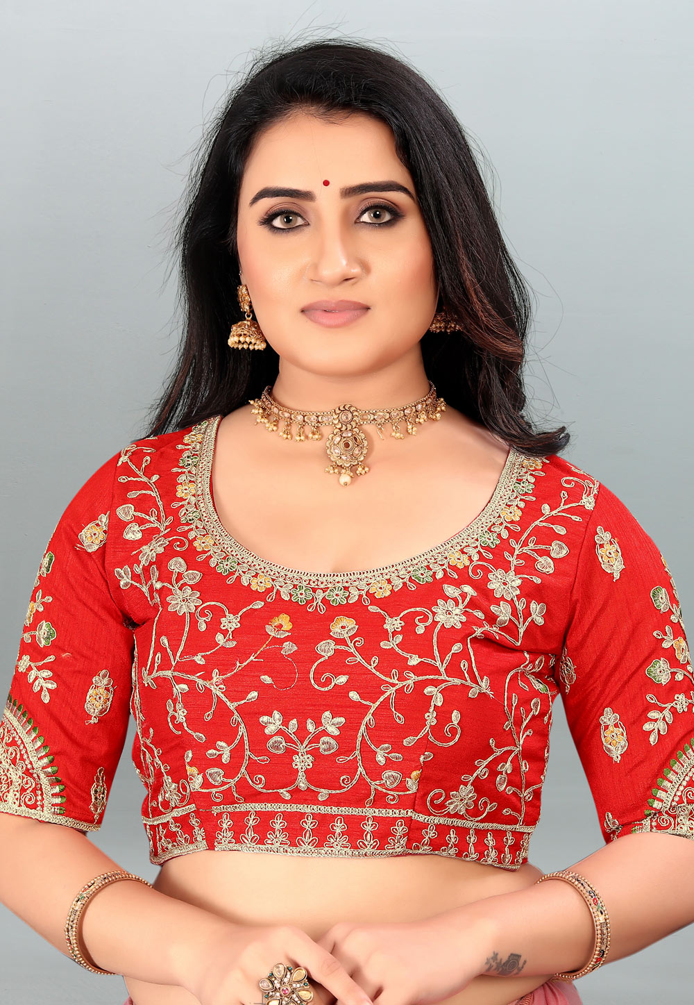 Red Silk Readymade Blouse 248975