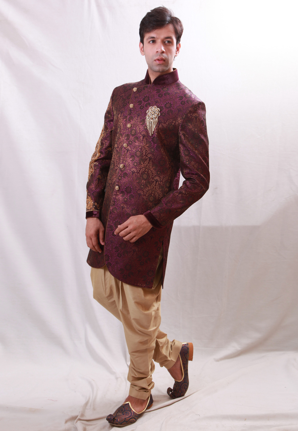 Shaded Purple Silk Readymade Indo Western Suit 204448