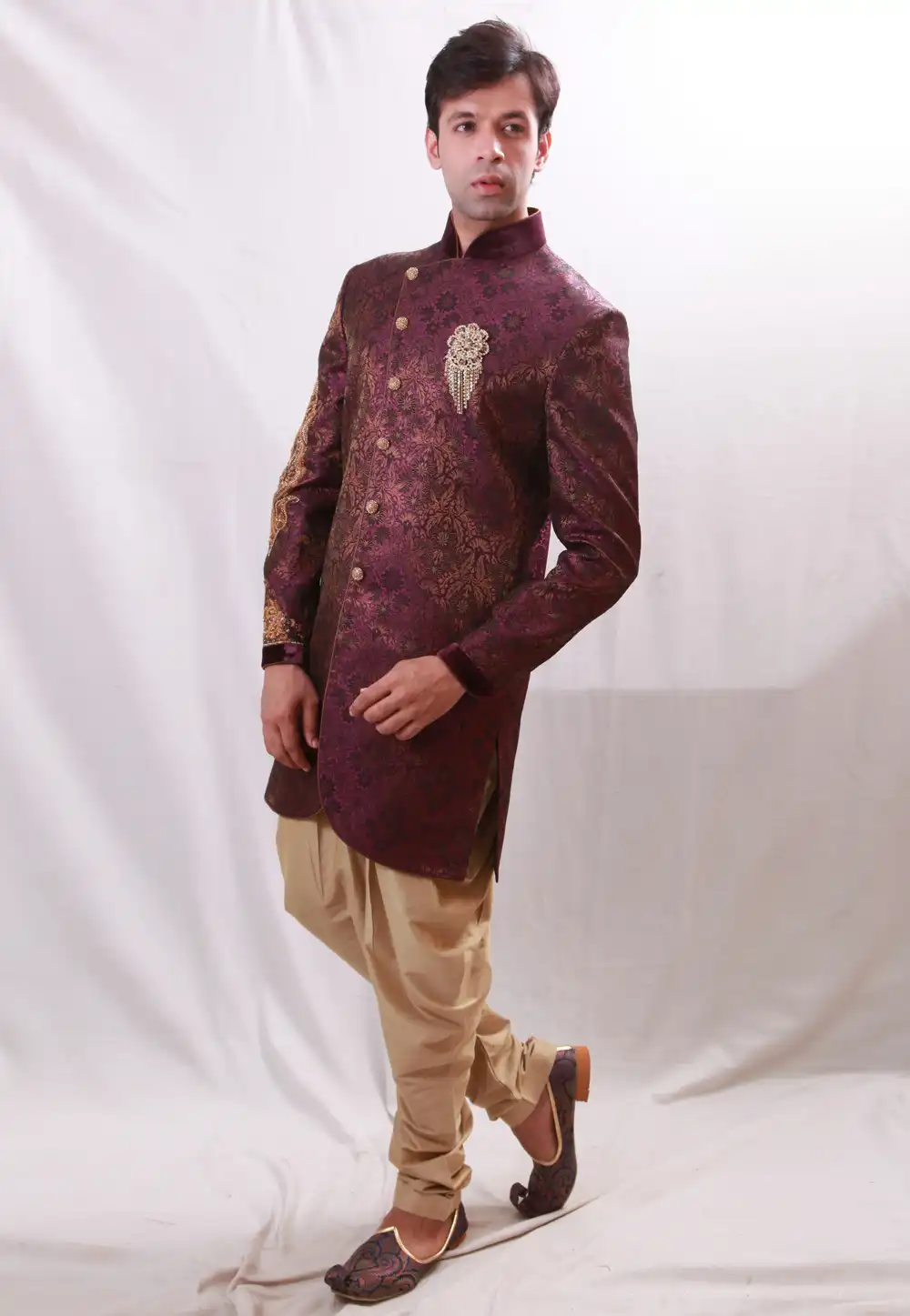 Shaded Purple Silk Readymade Indo Western Suit 204448