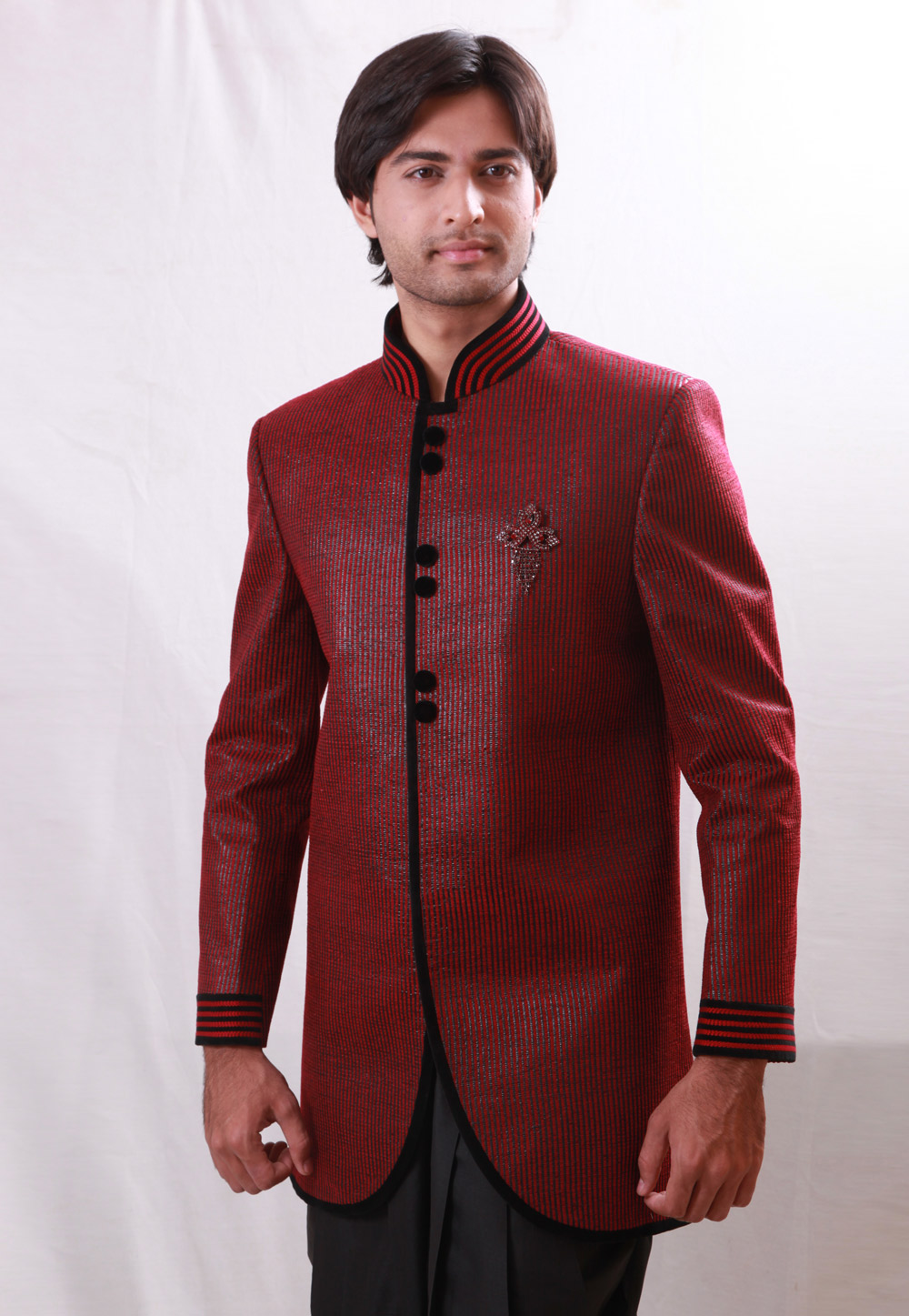 Maroon Silk Readymade Indo Western Suit 204451