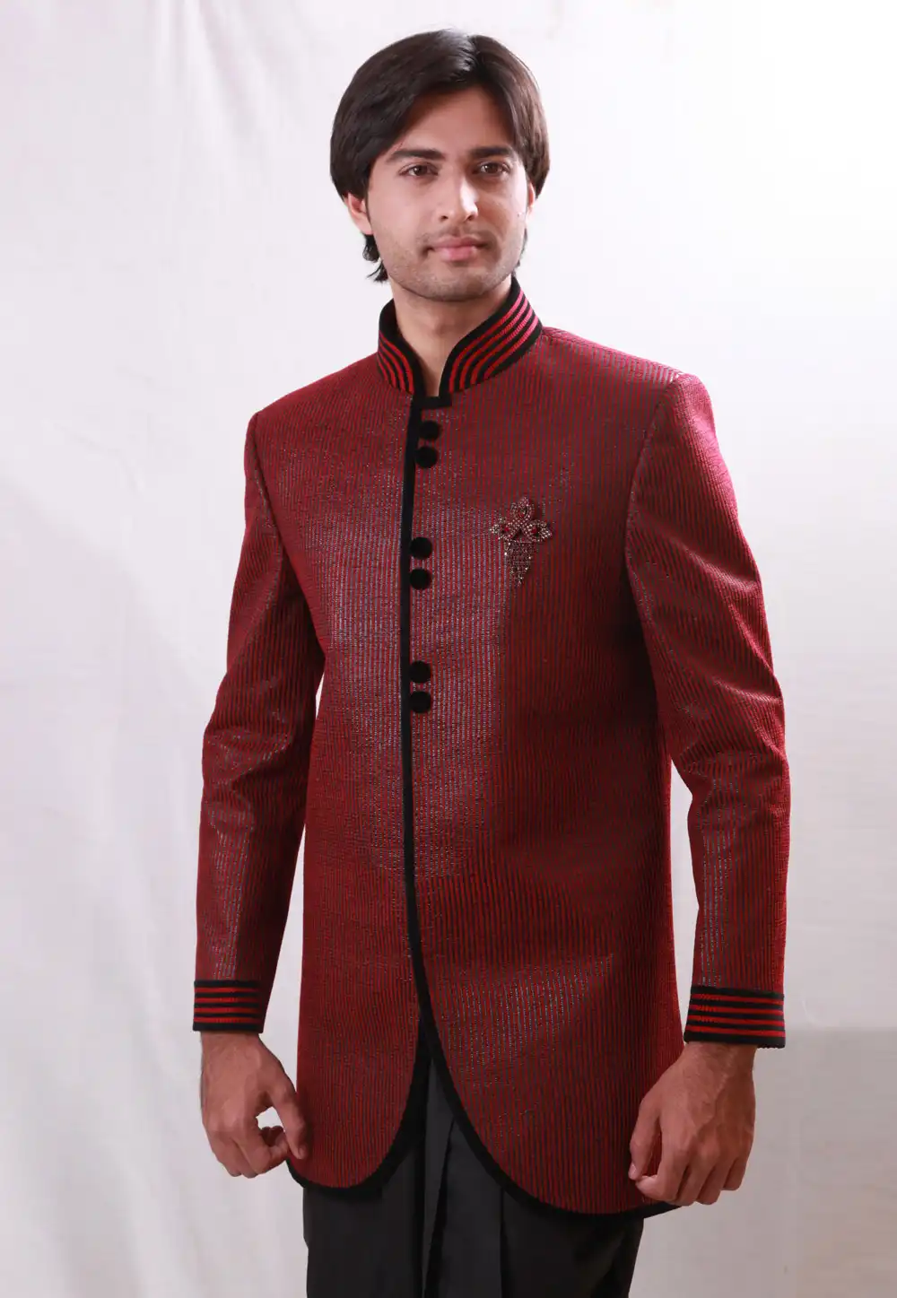 Maroon Silk Readymade Indo Western Suit 204451