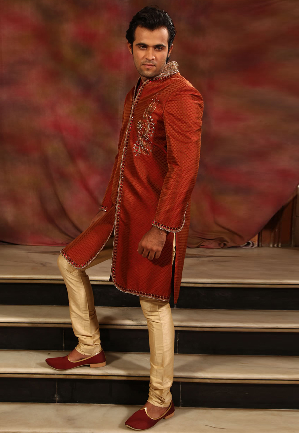 Rust Brocade Readymade Sherwani 204330