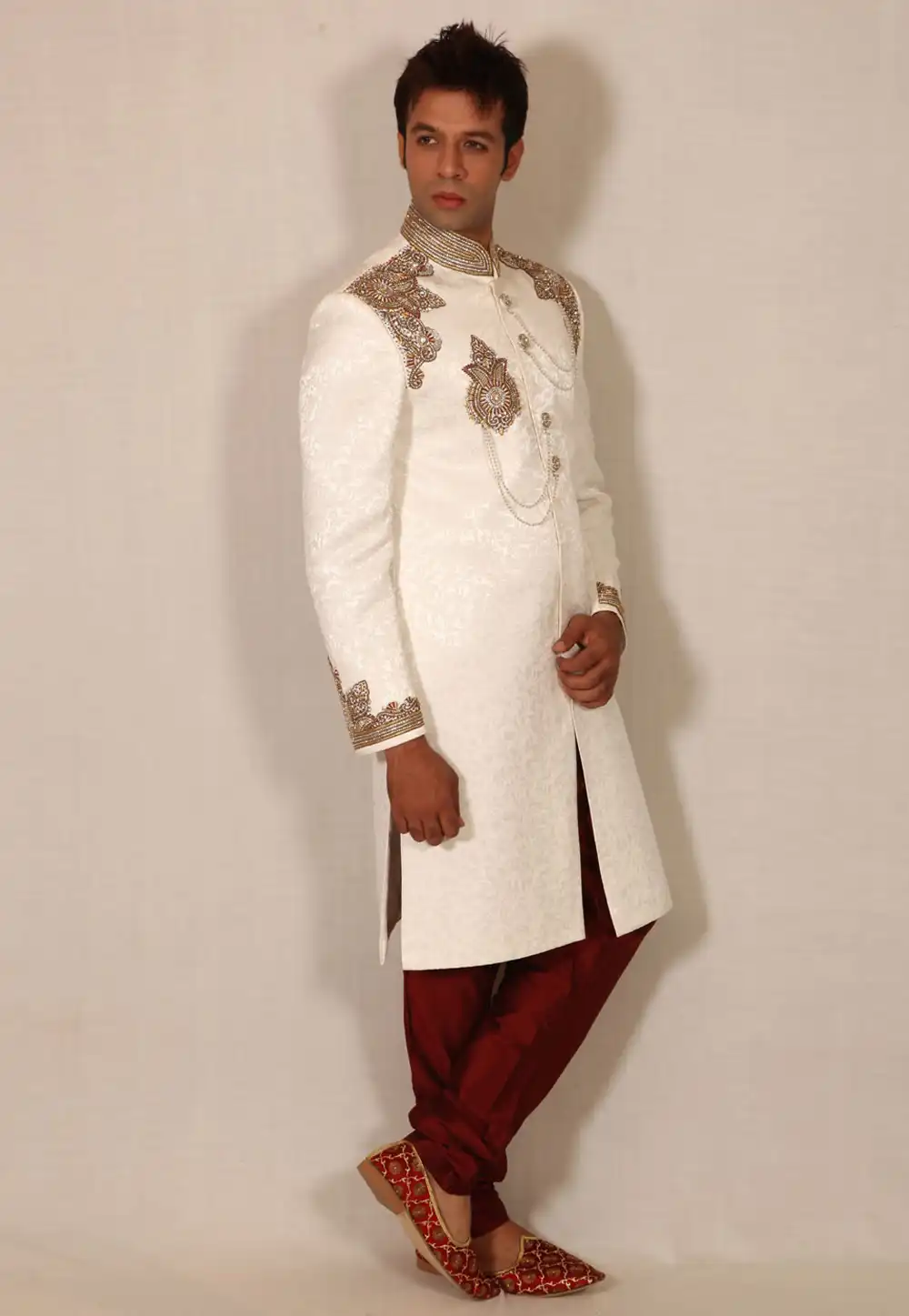 White Silk Readymade Sherwani 204336