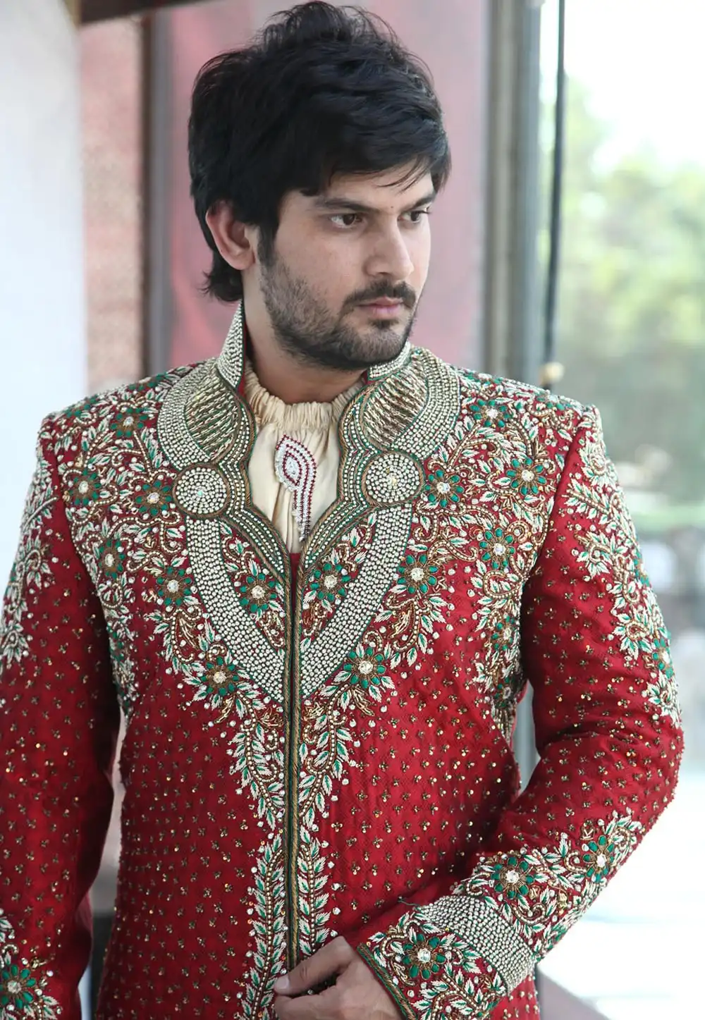 Maroon Brocade Readymade Dhoti Sherwani 204338