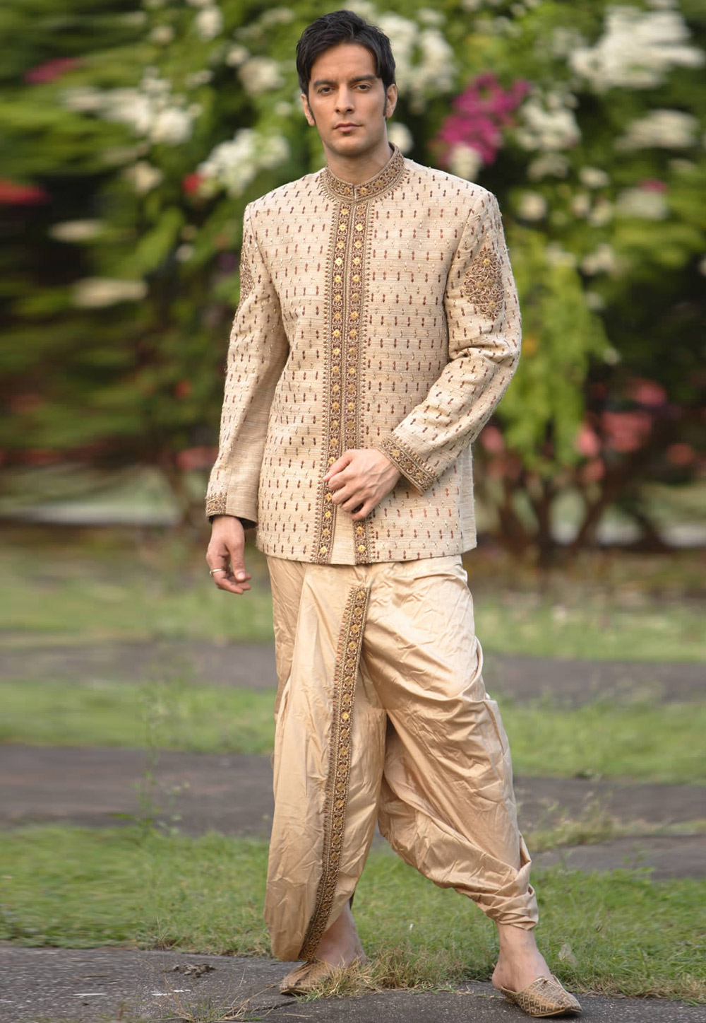Beige Readymade Dhoti Sherwani 204340