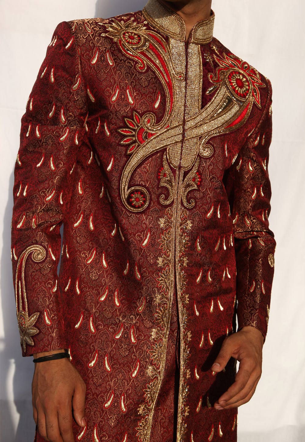 Maroon Silk Readymade Sherwani 204341