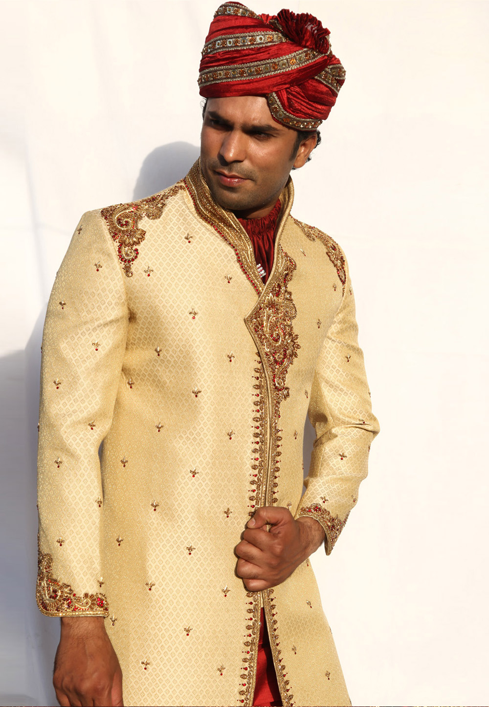 Golden Brocade Readymade Sherwani 204342