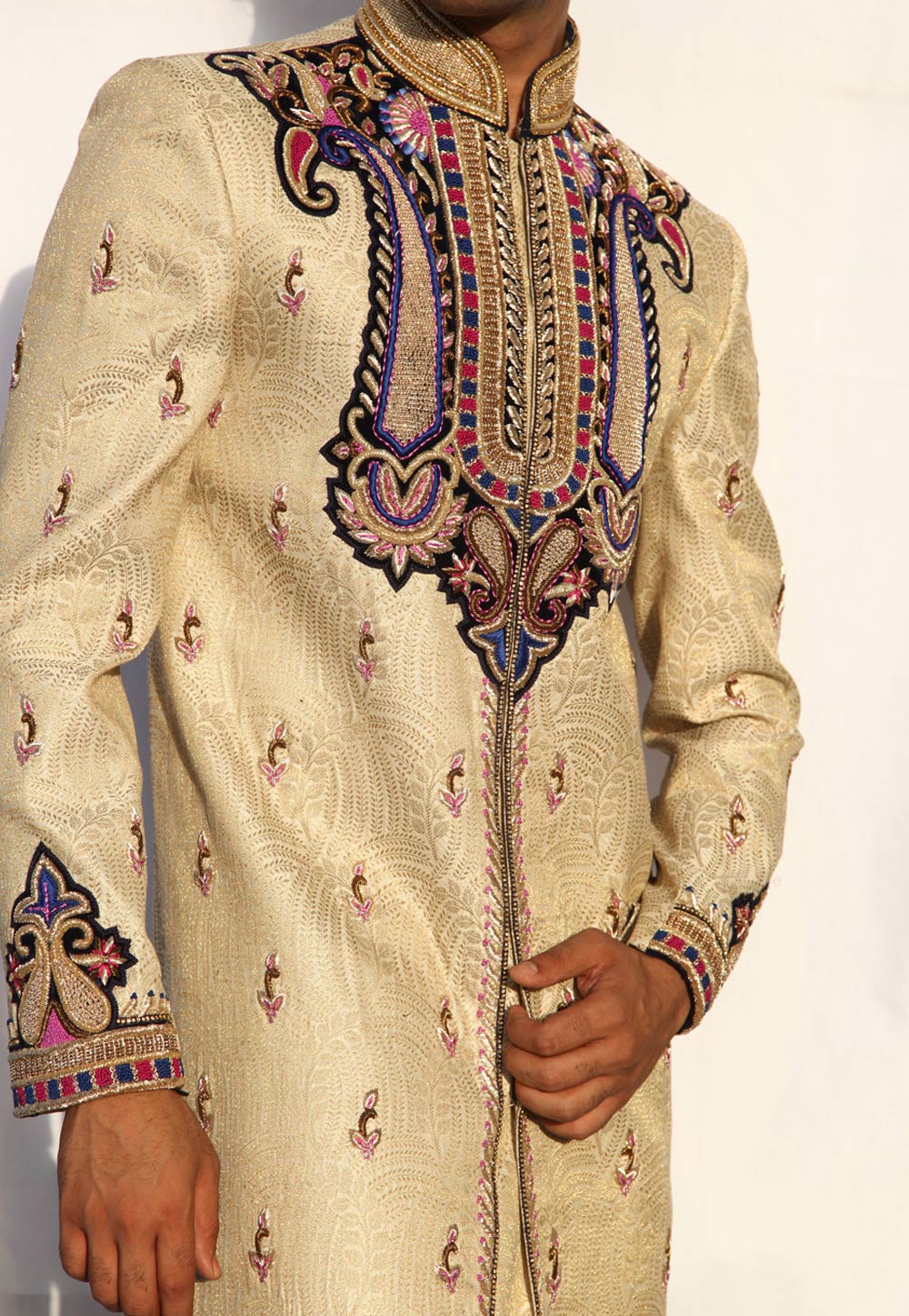 Golden Brocade Readymade Sherwani 204343