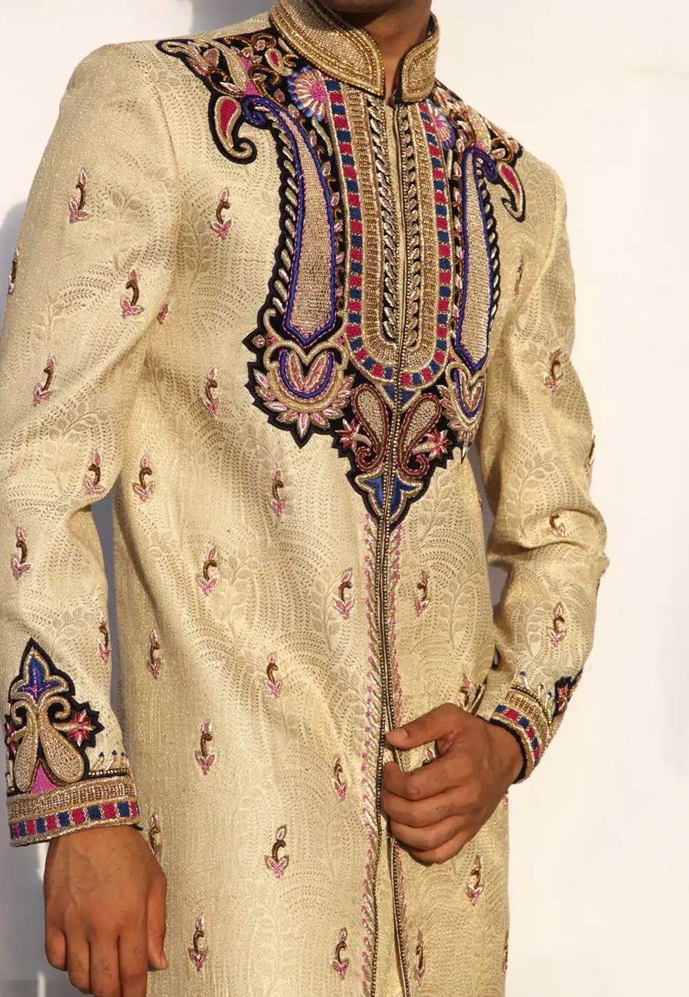 Golden Brocade Readymade Sherwani 204343