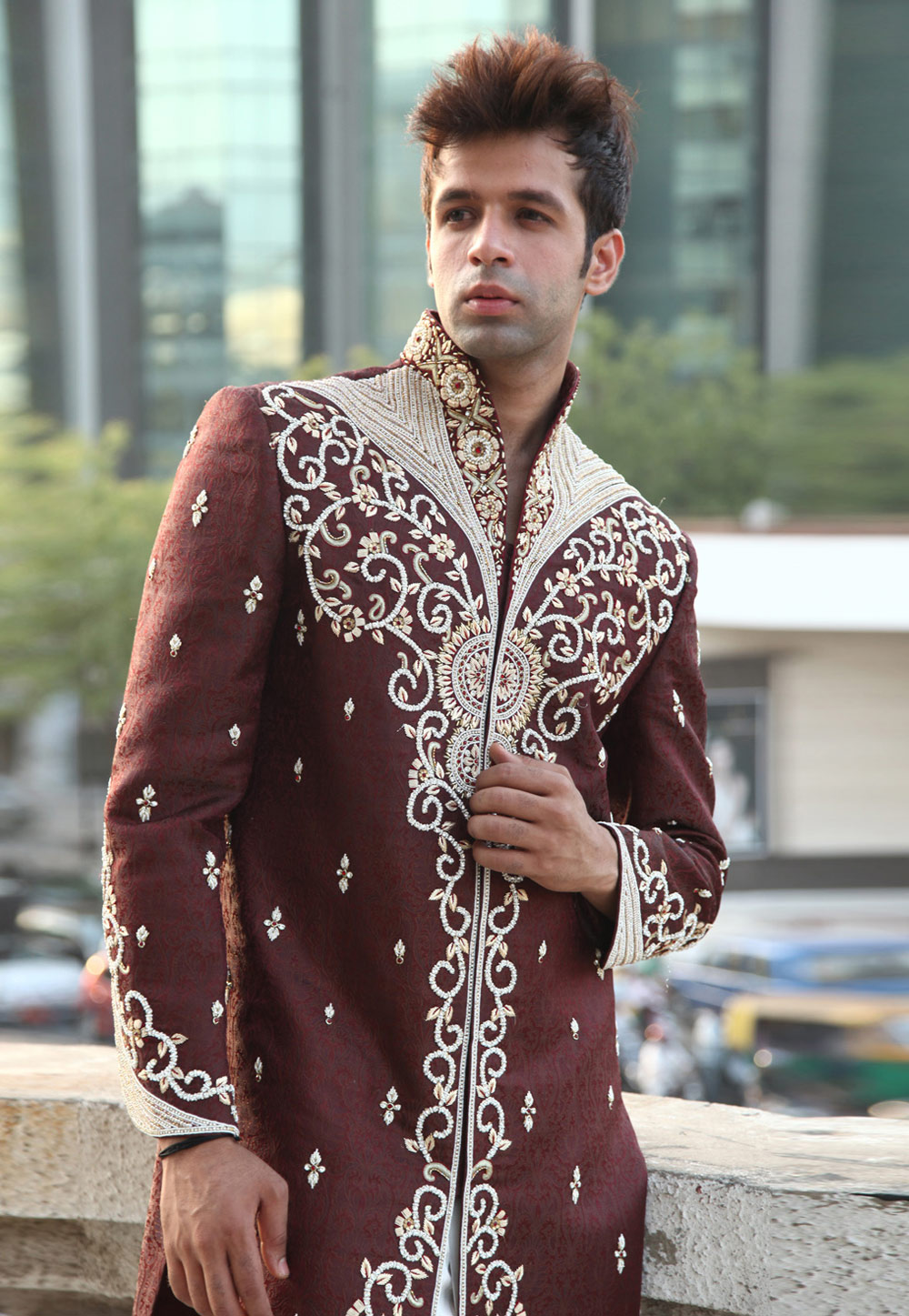 Maroon Silk Readymade Dhoti Sherwani 204346