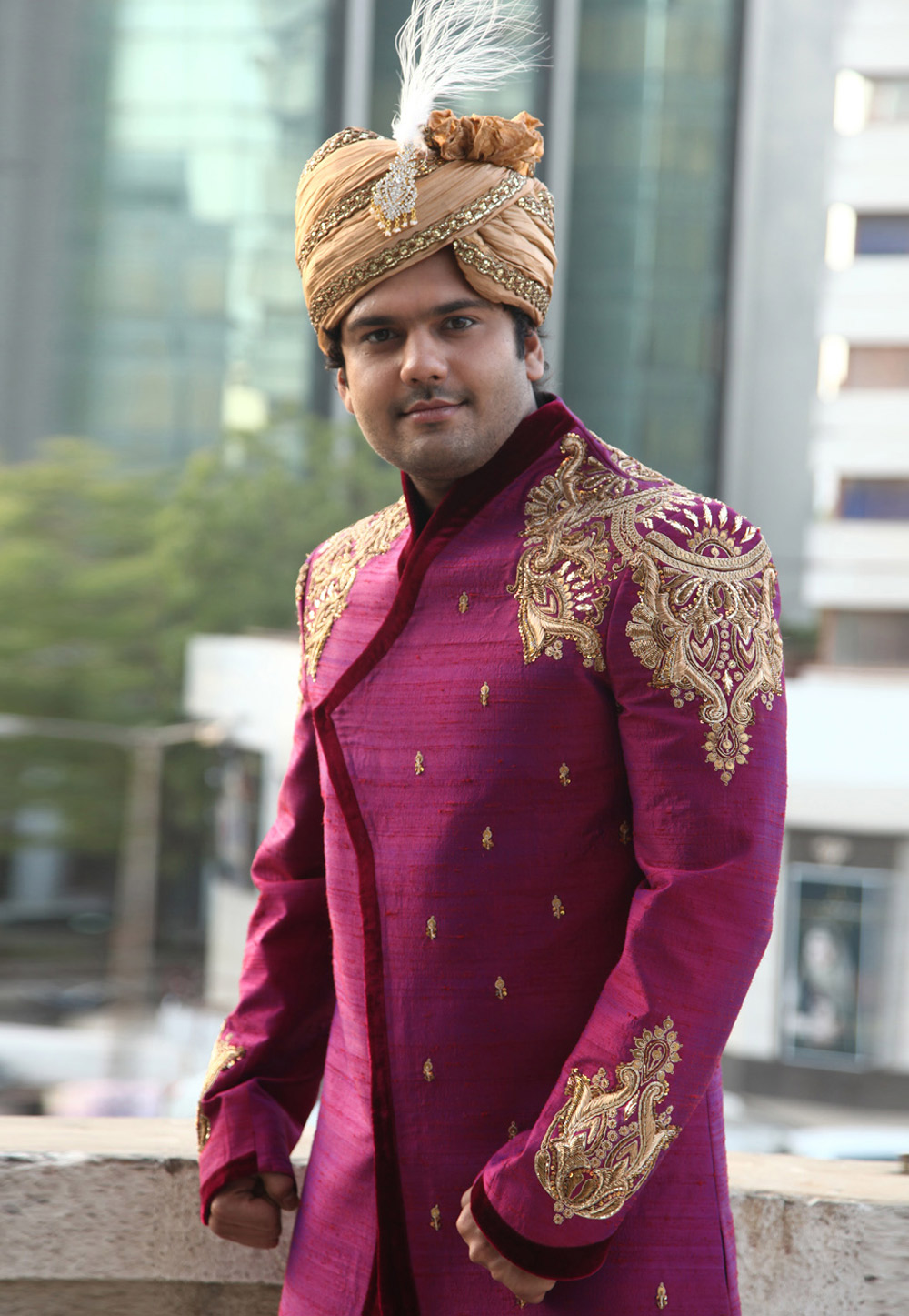 Magenta Art Silk Readymade Dhoti Sherwani 204347