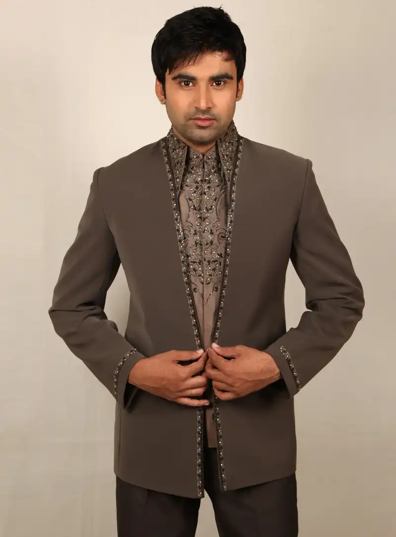 Light Brown Satin Jodhpuri Suit 128050